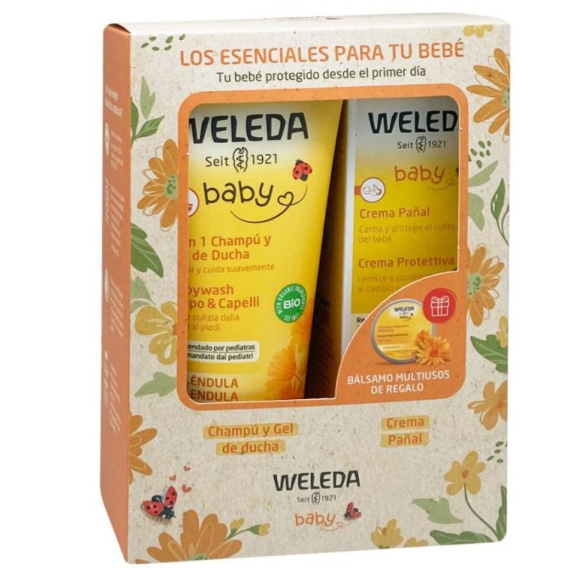Canastilla pack weleda bebé higiene corporal calma la piel del bebé